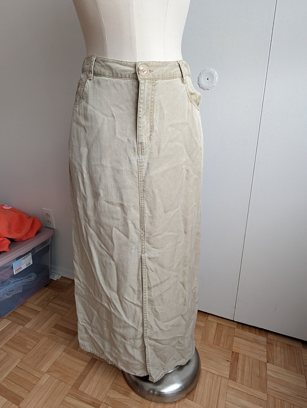 Tribal Beige/Tan Maxi Skirt with Front Seam